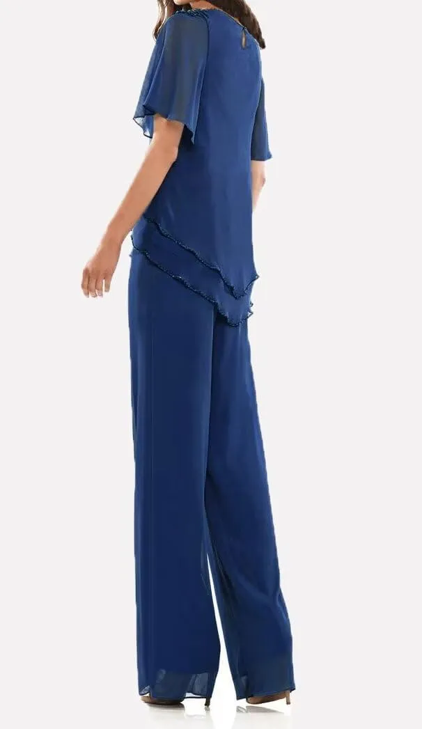 2 Pieces Mother of The Bride Pant Suits Chiffon Ruffle Layers Formal Sets Beaded Wedding Guest Outfits