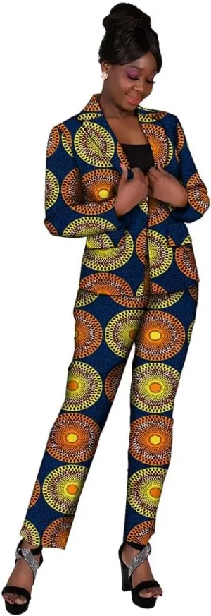 African Attire Outfits for Women African Print Coat Kente Top and Pants Blazer Suit Sets