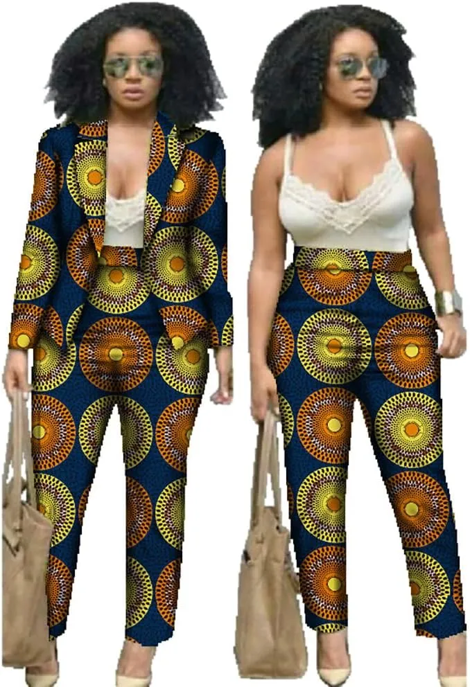 African Attire Outfits for Women African Print Coat Kente Top and Pants Blazer Suit Sets