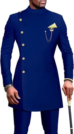 African Suits for Men Single Breasted Blazer and Pants 2 Piece Set Dashiki Outfits Ankara Attire for Wedding