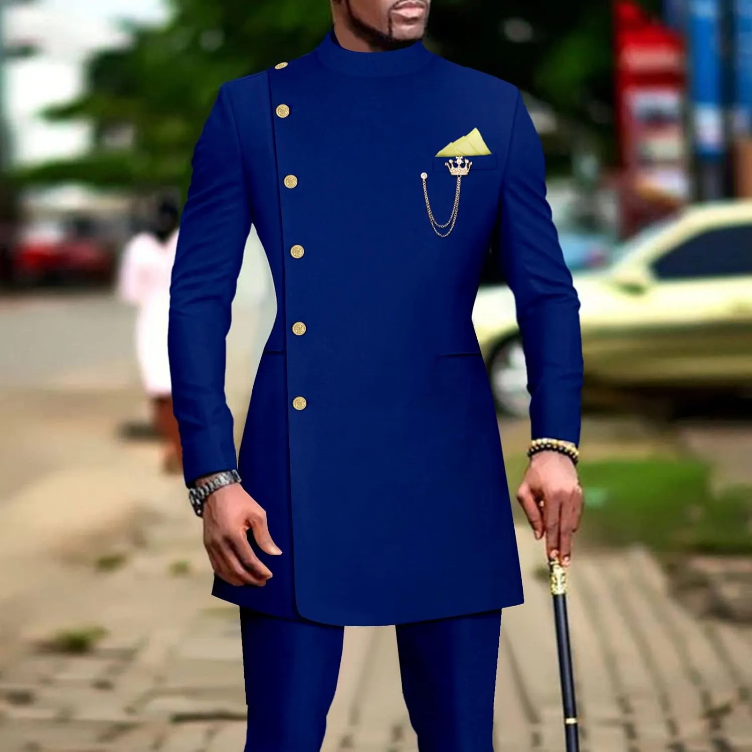 African Suits for Men Single Breasted Blazer and Pants 2 Piece Set Dashiki Outfits Ankara Attire for Wedding