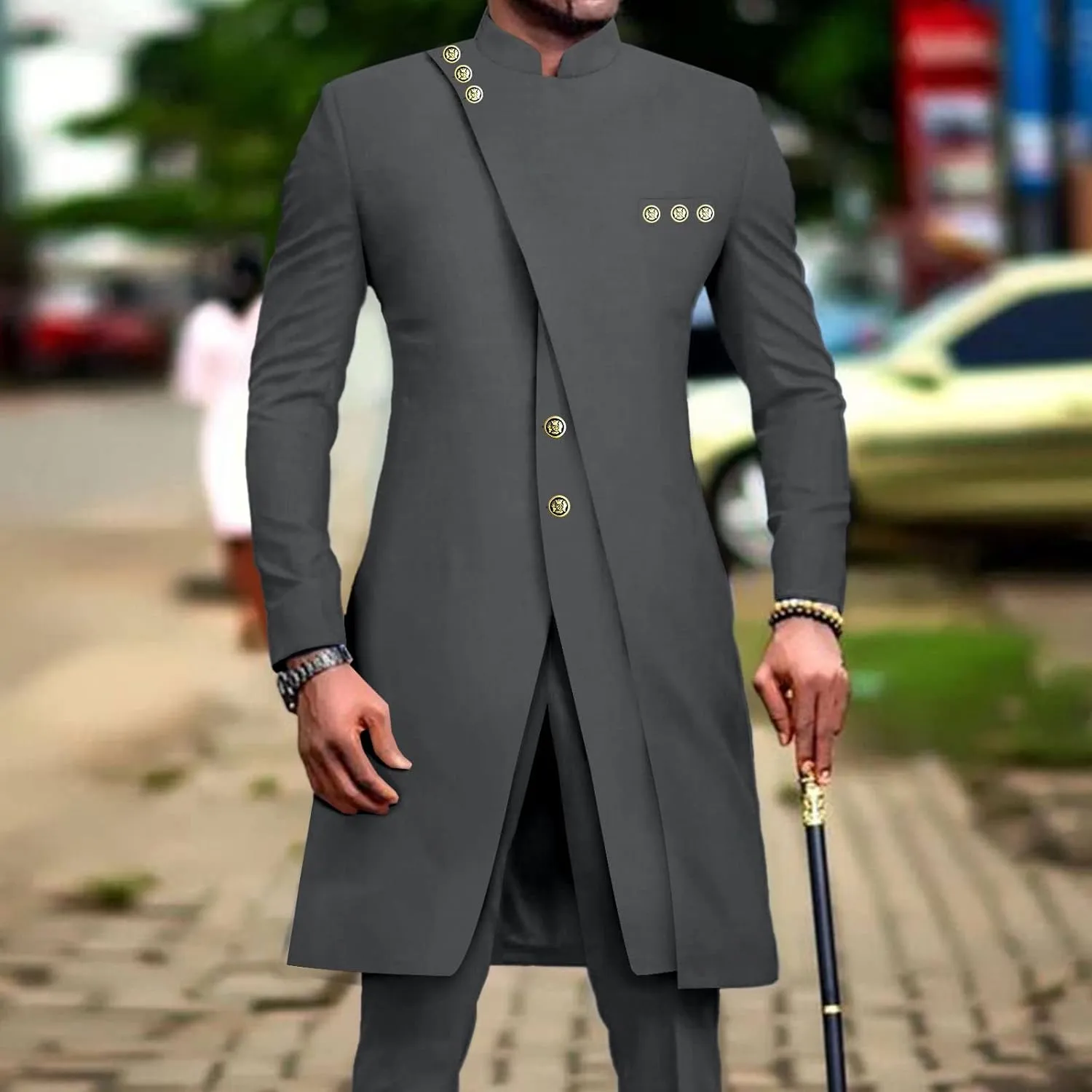 African Suits for Men Slim Fit Single Breasted Blazer and Pants Set Business Dress Suit Party Wedding Evening