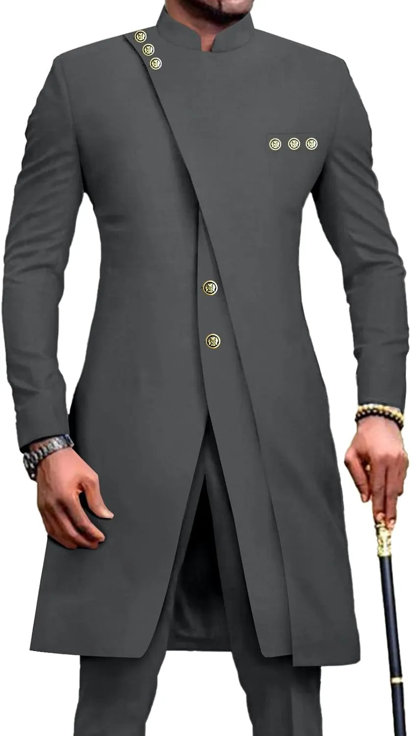 African Suits for Men Slim Fit Single Breasted Blazer and Pants Set Business Dress Suit Party Wedding Evening