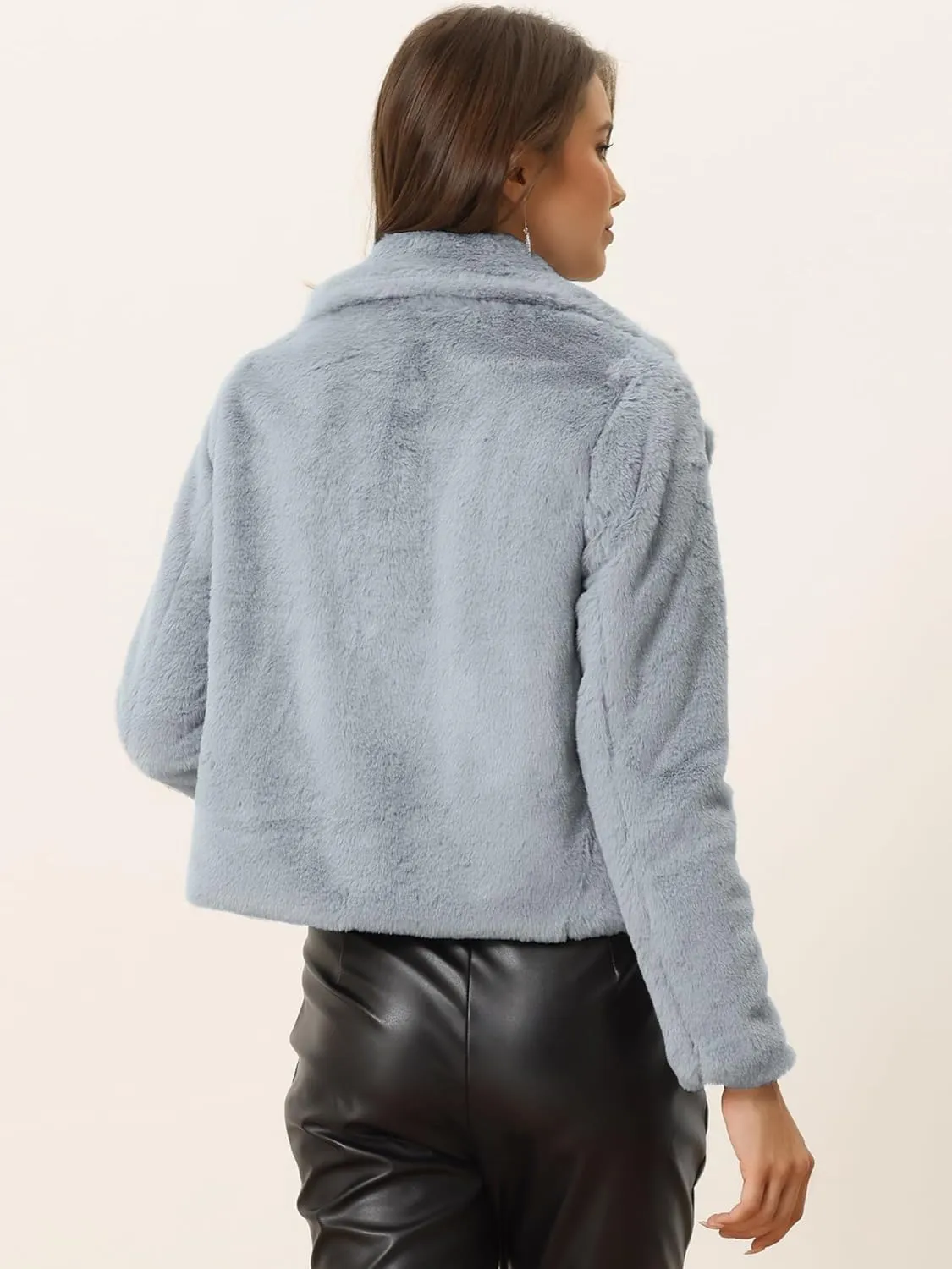 Allegra K Women's Cropped Faux Fur Jacket Lapel Cardigan Shrug 2024 Winter Fluffy Faux Fur Coat