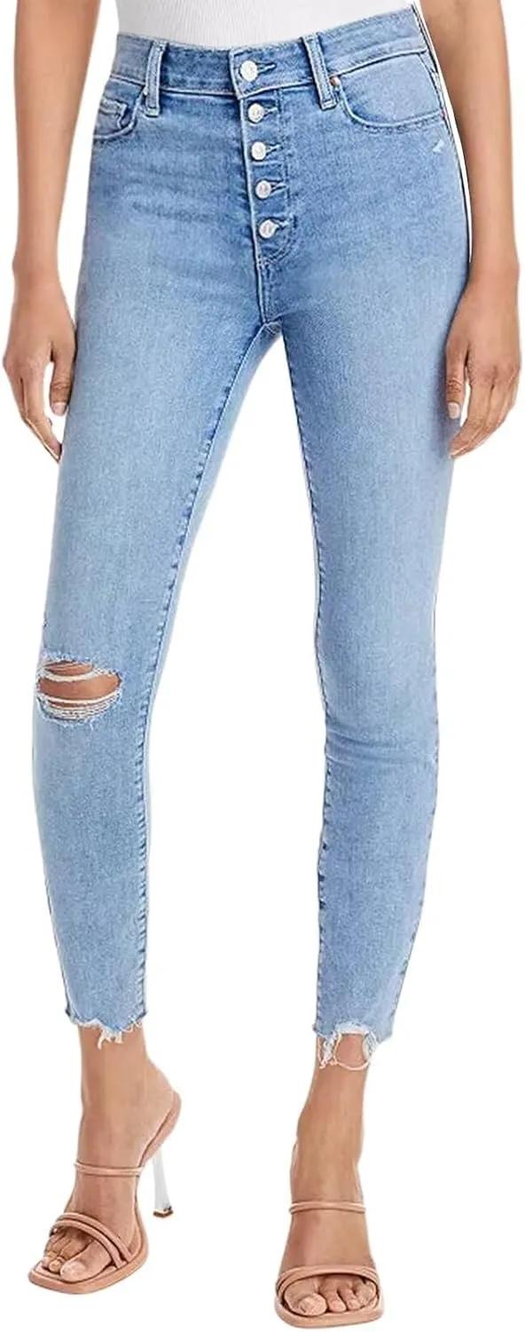 Allimy Women's High Rise Skinny Stretch Button Ripped Jeans High Waisted Destroyed Denim Pants