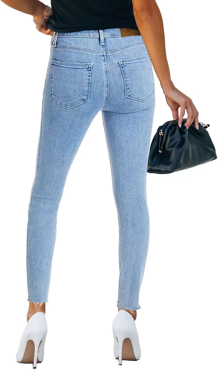 Allimy Women's High Rise Skinny Stretch Button Ripped Jeans High Waisted Destroyed Denim Pants