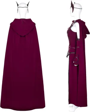 AMNPOLEN Women Men Cosplay Costume Red Cloak Top Pants Full Set Adults Halloween Party Fancy Dress Up Outfits