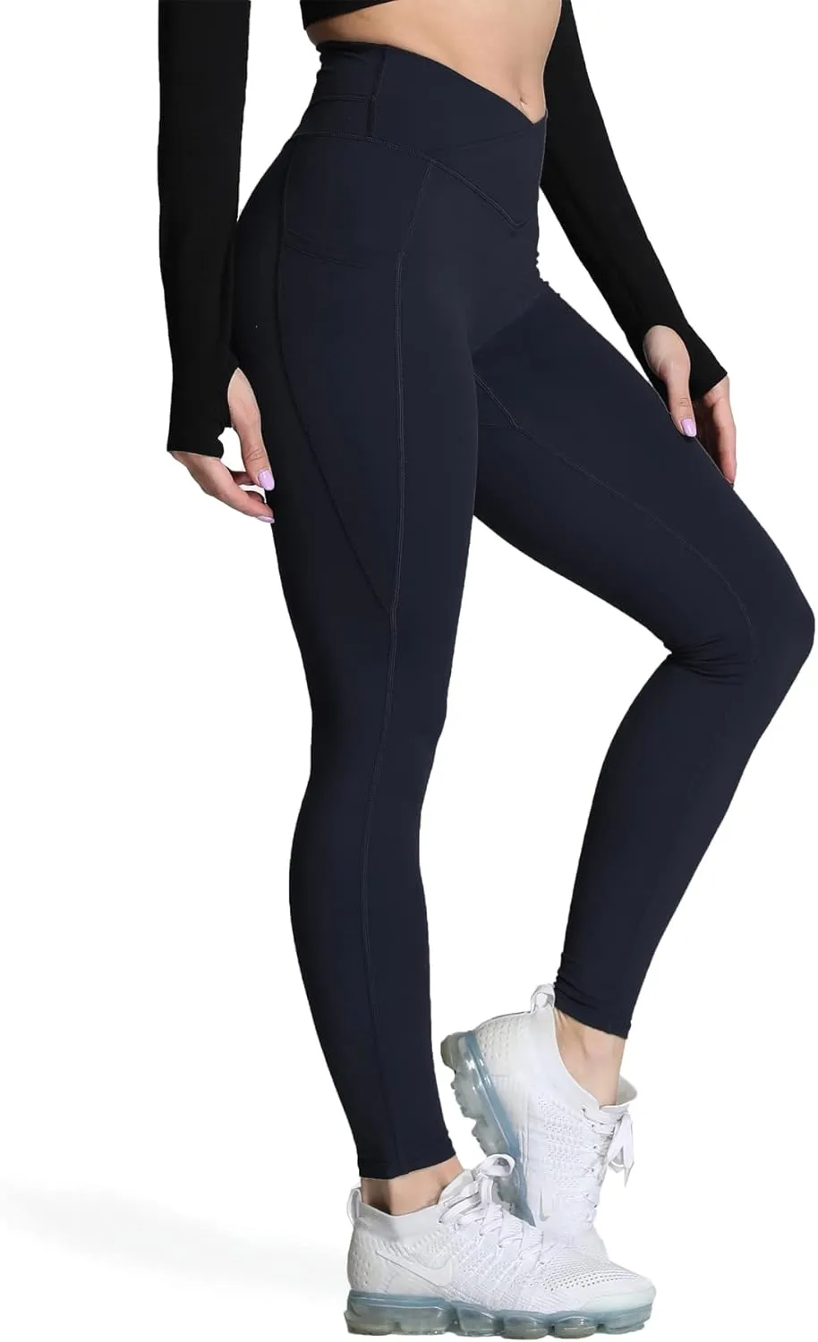 Aoxjox Trinity High Waisted Yoga Pants with Pockets for Women Tummy Control Cross-Waist Buttery Soft Workout Leggings 26"
