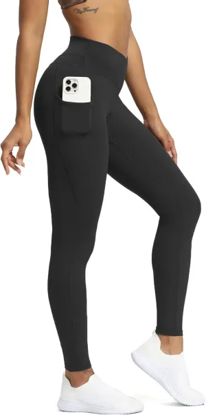 Aoxjox Trinity High Waisted Yoga Pants with Pockets for Women Tummy Control Cross-Waist Buttery Soft Workout Leggings 26"