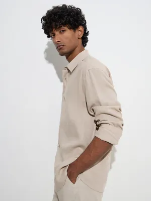 Ascot Beige Solid Relaxed-Fit Linen Shirt
