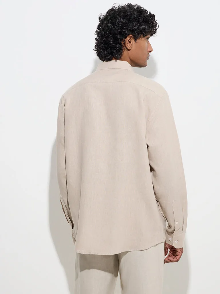 Ascot Beige Solid Relaxed-Fit Linen Shirt
