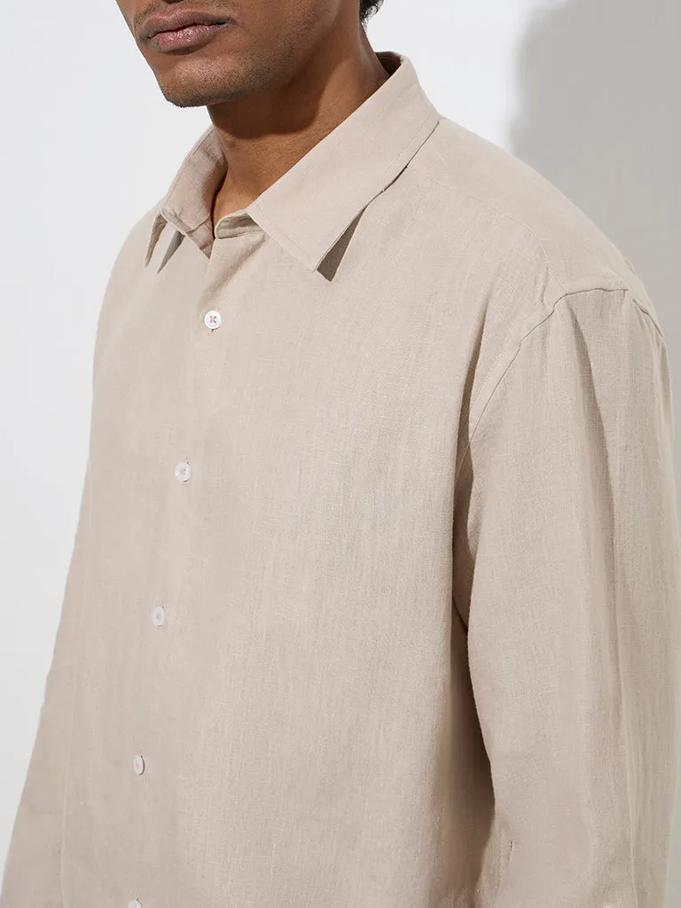 Ascot Beige Solid Relaxed-Fit Linen Shirt