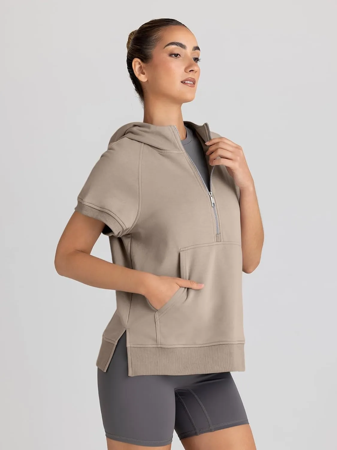 AUTOMET Oversized Hoodies for Women Short Sleeve Half zip Sweatshirt Fleece Loose Fit Pullover 2025 Fall Fashion Outfits