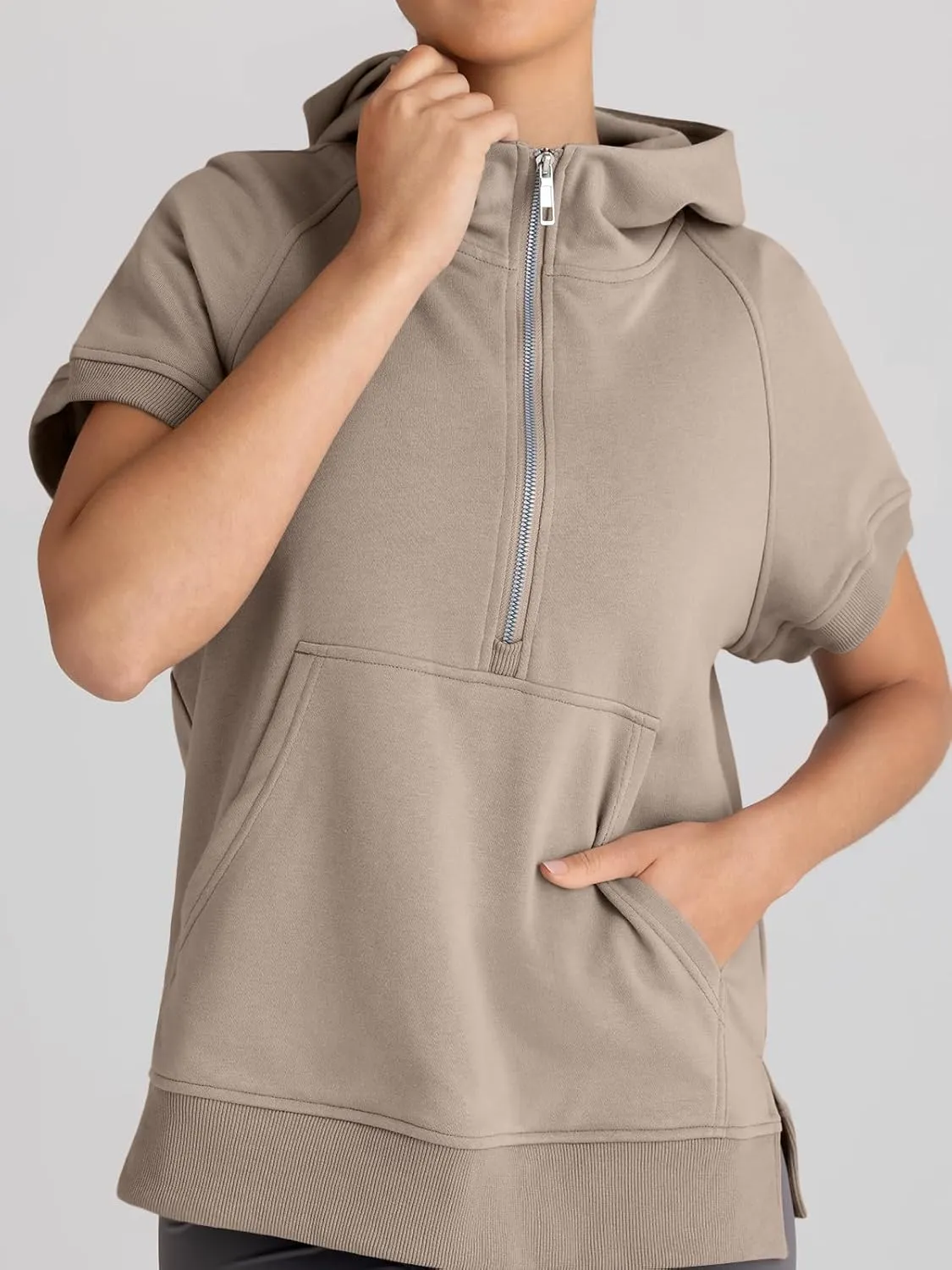 AUTOMET Oversized Hoodies for Women Short Sleeve Half zip Sweatshirt Fleece Loose Fit Pullover 2025 Fall Fashion Outfits