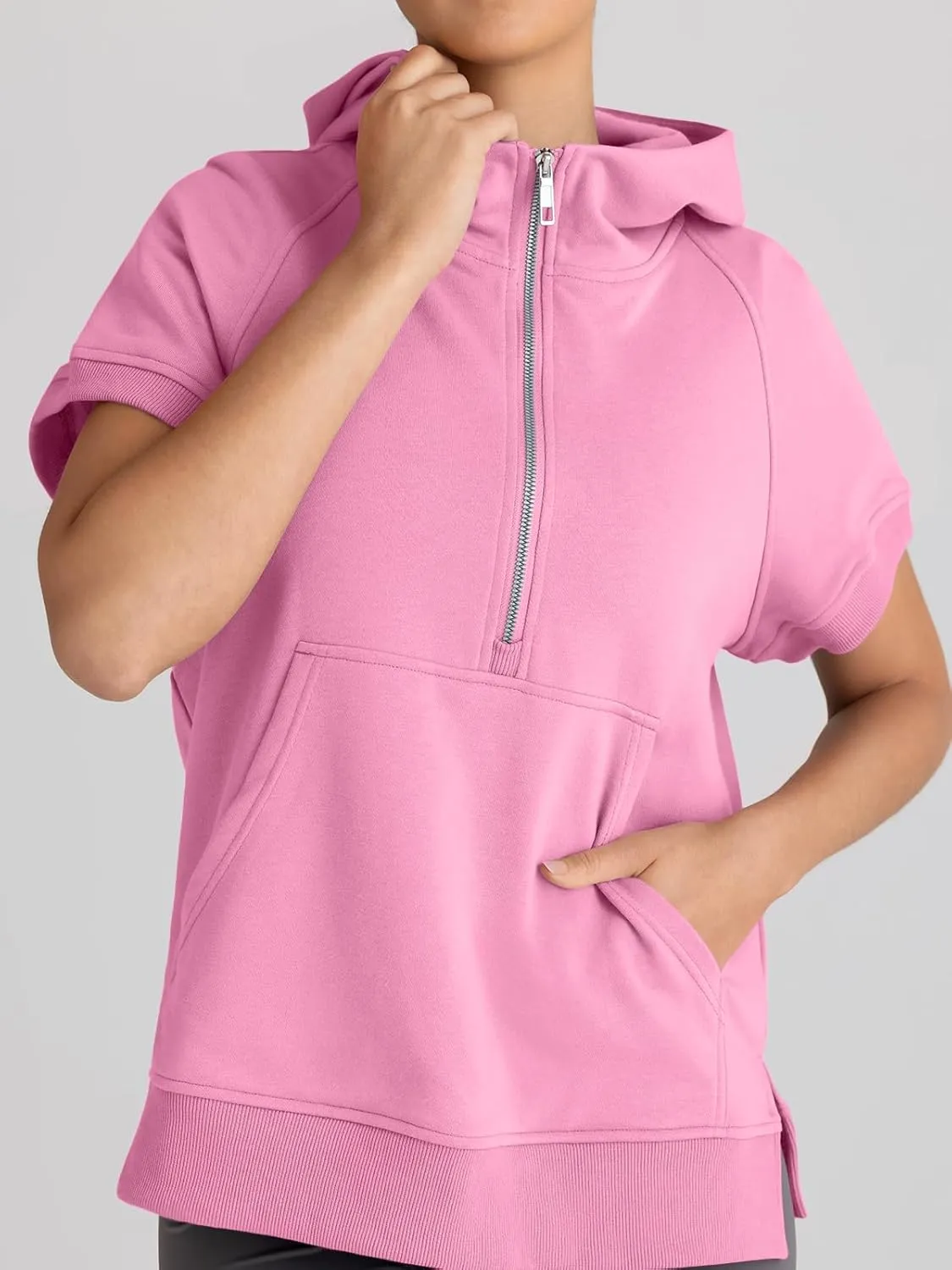 AUTOMET Oversized Hoodies for Women Short Sleeve Half zip Sweatshirt Fleece Loose Fit Pullover 2025 Fall Fashion Outfits