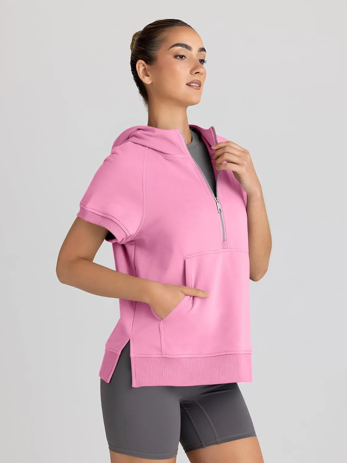 AUTOMET Oversized Hoodies for Women Short Sleeve Half zip Sweatshirt Fleece Loose Fit Pullover 2025 Fall Fashion Outfits