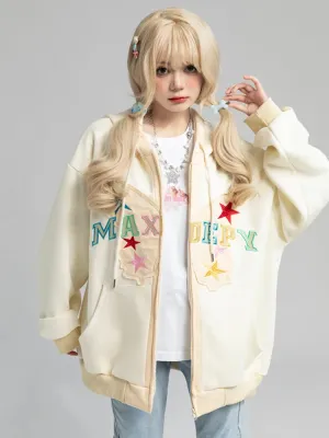 Back To School Joskaa Butterfly Spliced Embroidered Hoodies Women Casual Kawaii Cutecore Sweatshirt Hoodie Korean Loose Zip Up Clothes Y2k Top