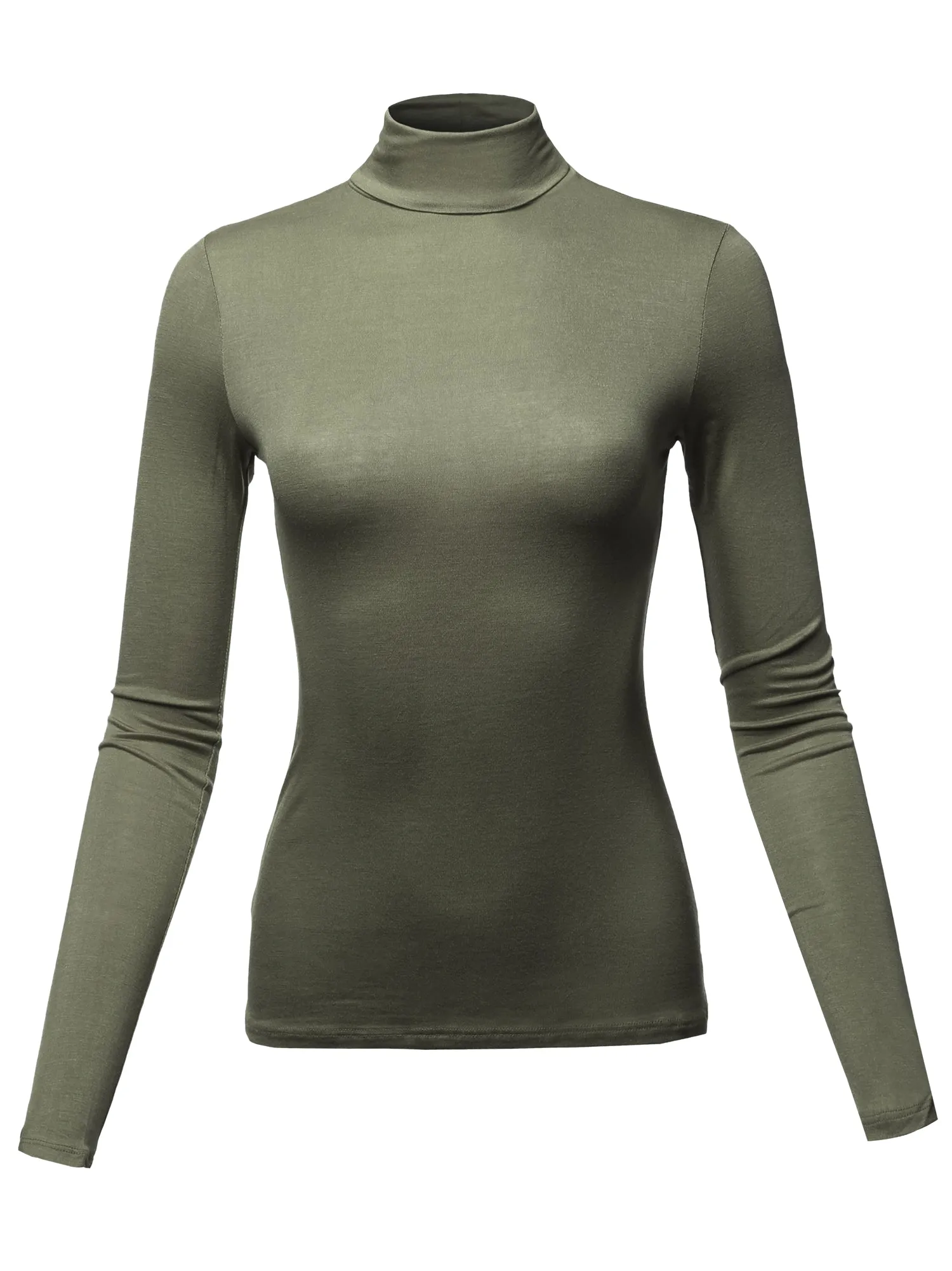 Basic Solid Long Sleeve Turtle Neck Fitted Rayon Top Shirt