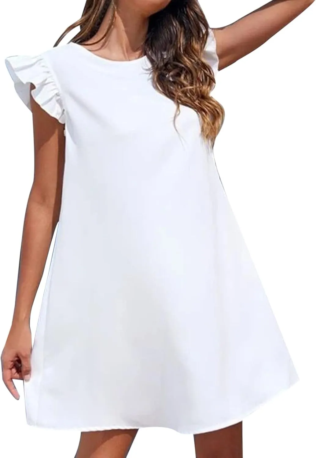 Beach Dresses for Women Plus Size Lounge Ruffles Cap Sleeveless Mini Dress Gift Solid Cruise Outfits for Women 2025