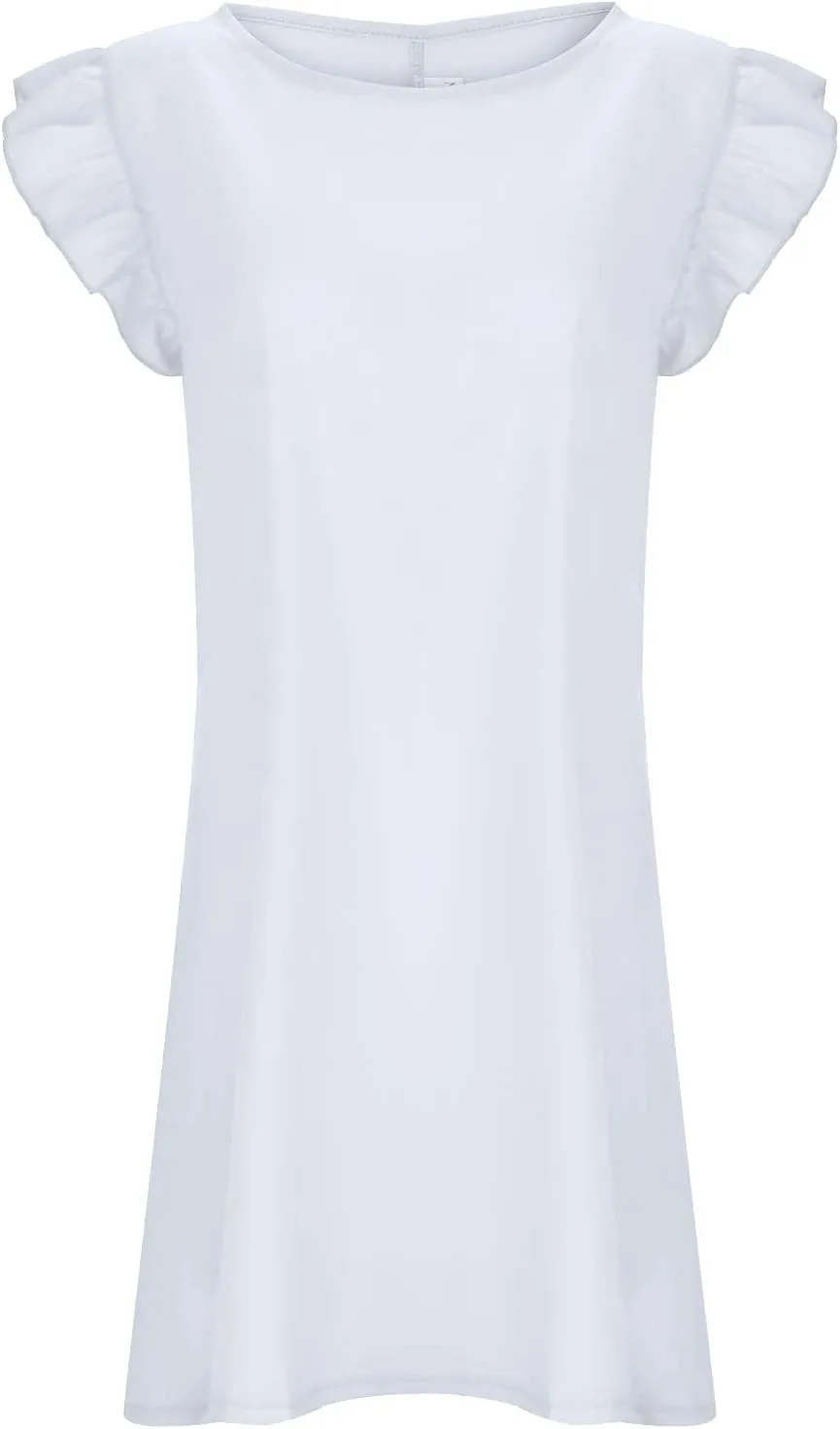 Beach Dresses for Women Plus Size Lounge Ruffles Cap Sleeveless Mini Dress Gift Solid Cruise Outfits for Women 2025