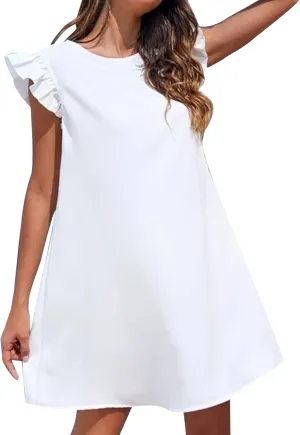 Beach Dresses for Women Plus Size Lounge Ruffles Cap Sleeveless Mini Dress Gift Solid Cruise Outfits for Women 2025