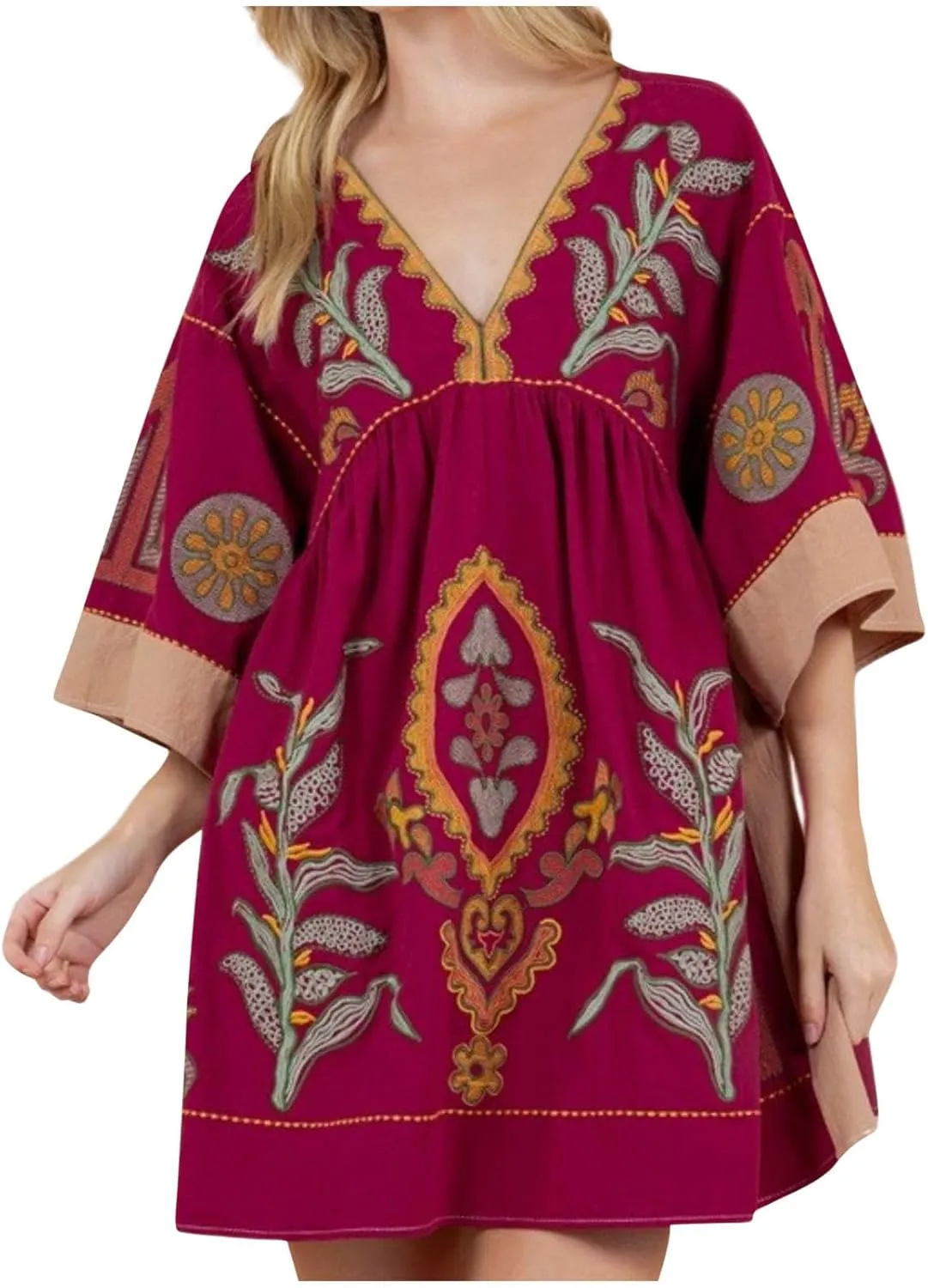 Boho Dresses for Women 2024 Women's Fall Dress Long Sleeve Fashion Ruched Fitted Pleated Plus Size Dresses