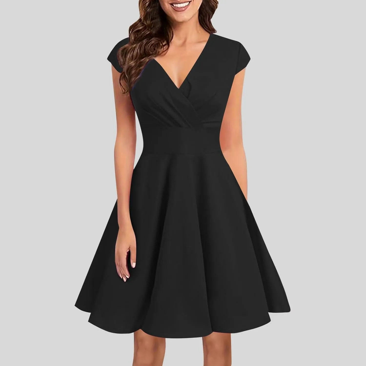 Borniu Women 2025 Summer Cap Sleeve Dresses Solid Solor Casual Beach Mini Dresses Beach Vocation A-Line Flowy Swing Sundress