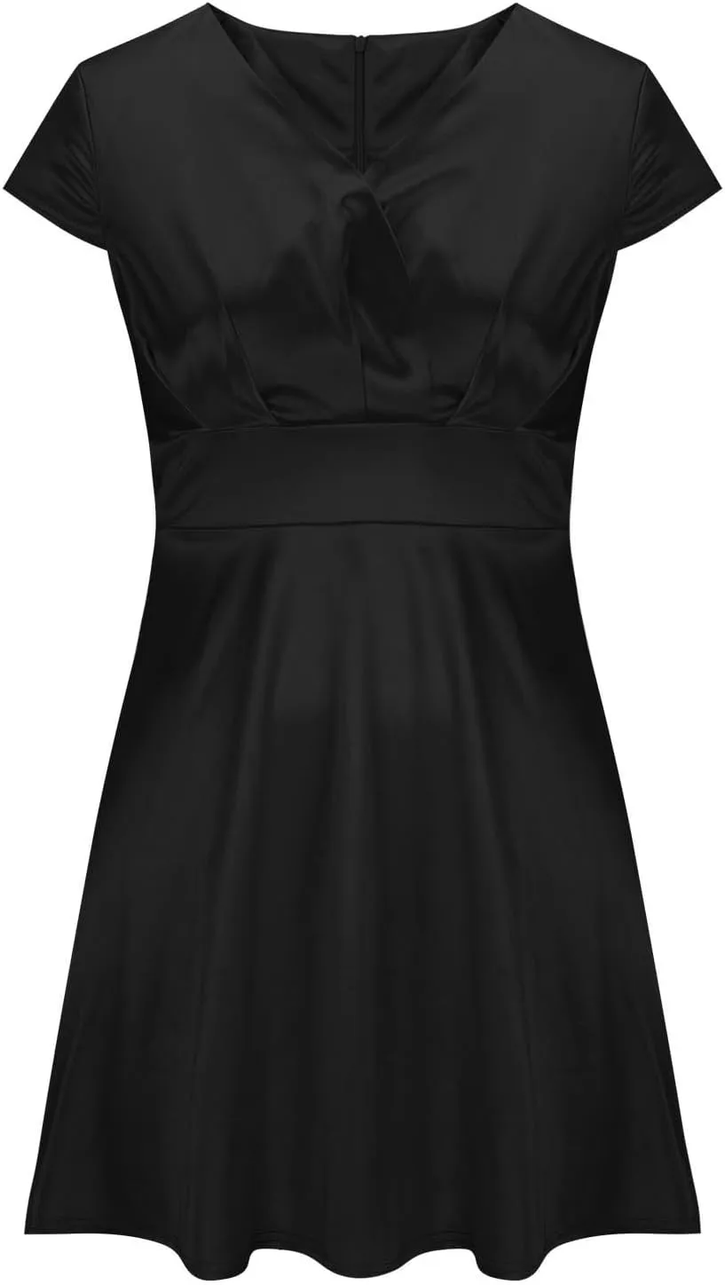 Borniu Women 2025 Summer Cap Sleeve Dresses Solid Solor Casual Beach Mini Dresses Beach Vocation A-Line Flowy Swing Sundress
