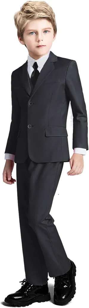 Boys Suit 5 Piece Kids Party Tuxedo Blazer Vest and Pants Set with Tie for Boy Formal