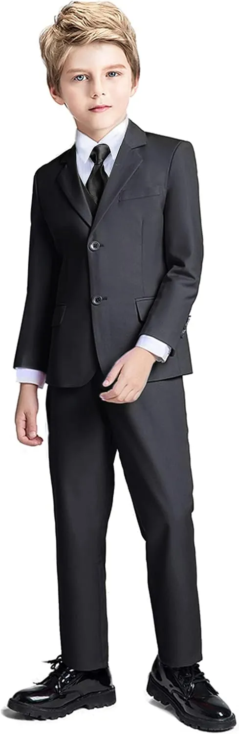 Boys Suit 5 Piece Kids Party Tuxedo Blazer Vest and Pants Set with Tie for Boy Formal