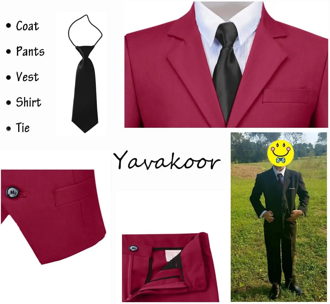 Boys Suits 5 Piece Slim Fit Suit for Kids Formal Ring Bearer Suits