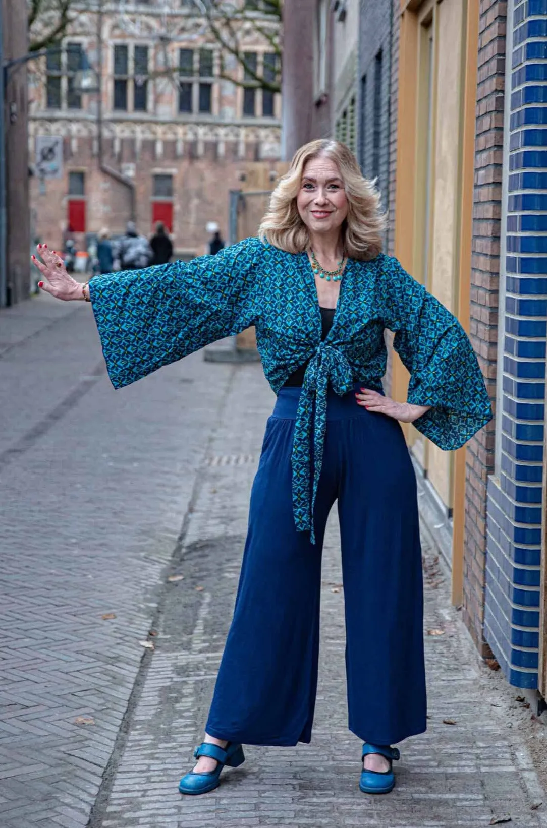 Butterfly wrap cardigan - blauwe tinten - gemaakt door Tantilly- katoen