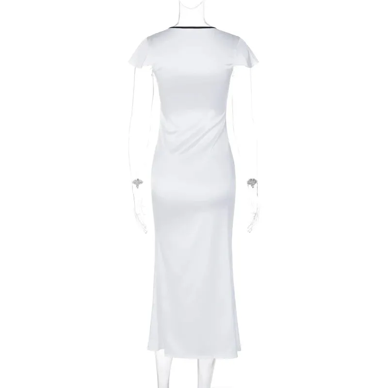 Cap Sleeve Bow Tie Deep V Elegant Midi Women's Dress