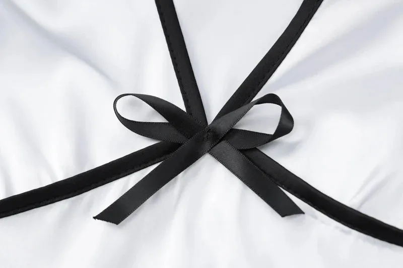 Cap Sleeve Bow Tie Deep V Elegant Midi Women's Dress