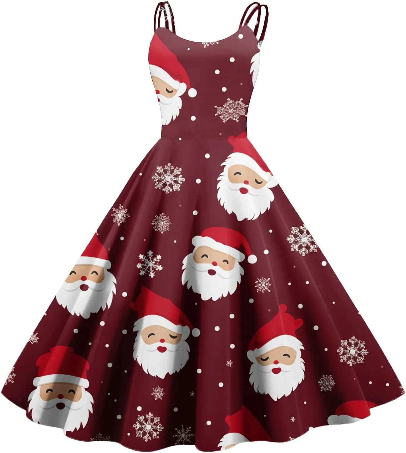 Christmas Dresses for Women Vintage Cocktail Swing Vacation Knee Length Midi Casual Dresses Holiday Beach Party Dress