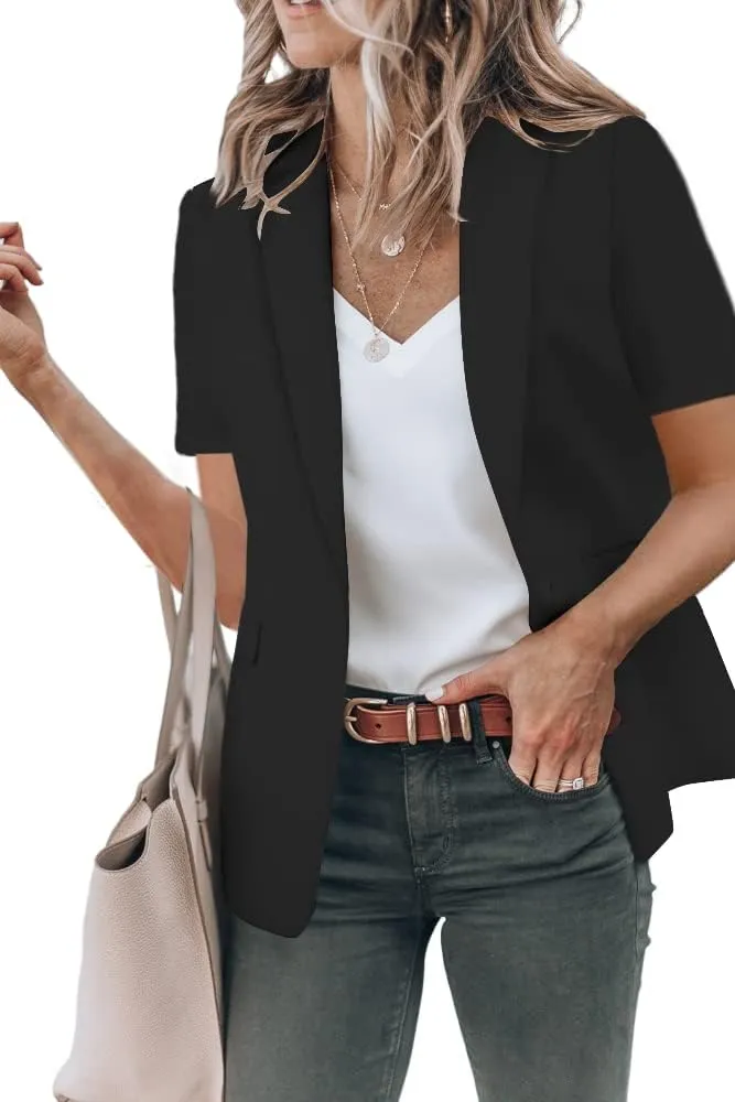 Cicy Bell Women's Casual Blazer Short Sleeve Lapel Open Front Work Office Jacket