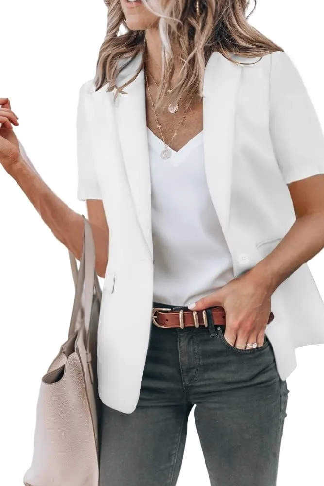 Cicy Bell Women's Casual Blazer Short Sleeve Lapel Open Front Work Office Jacket