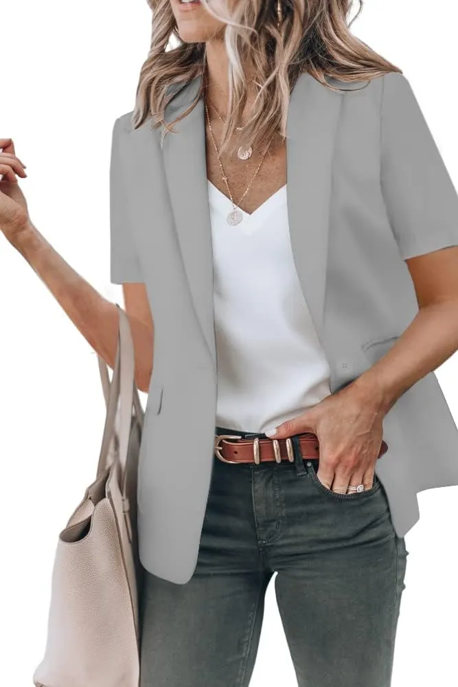 Cicy Bell Women's Casual Blazer Short Sleeve Lapel Open Front Work Office Jacket
