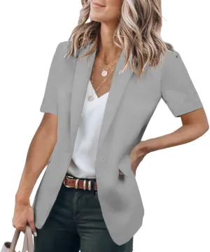 Cicy Bell Women's Casual Blazer Short Sleeve Lapel Open Front Work Office Jacket