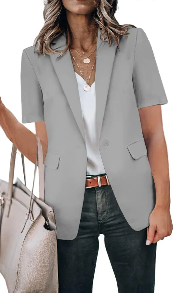 Cicy Bell Women's Casual Blazer Short Sleeve Lapel Open Front Work Office Jacket