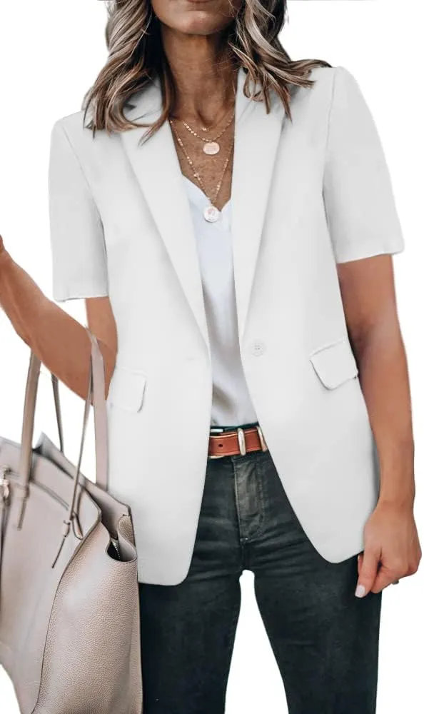 Cicy Bell Women's Casual Blazer Short Sleeve Lapel Open Front Work Office Jacket