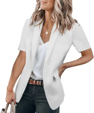 Cicy Bell Women's Casual Blazer Short Sleeve Lapel Open Front Work Office Jacket