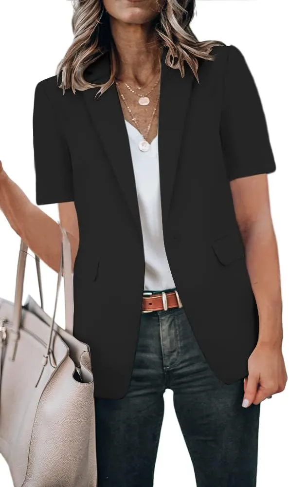 Cicy Bell Women's Casual Blazer Short Sleeve Lapel Open Front Work Office Jacket
