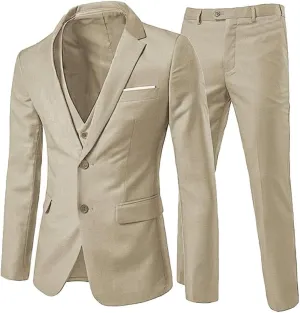 Cloudstyle Men's 3-Piece 2 Buttons Slim Fit Solid Color Jacket Smart Wedding Formal Suit