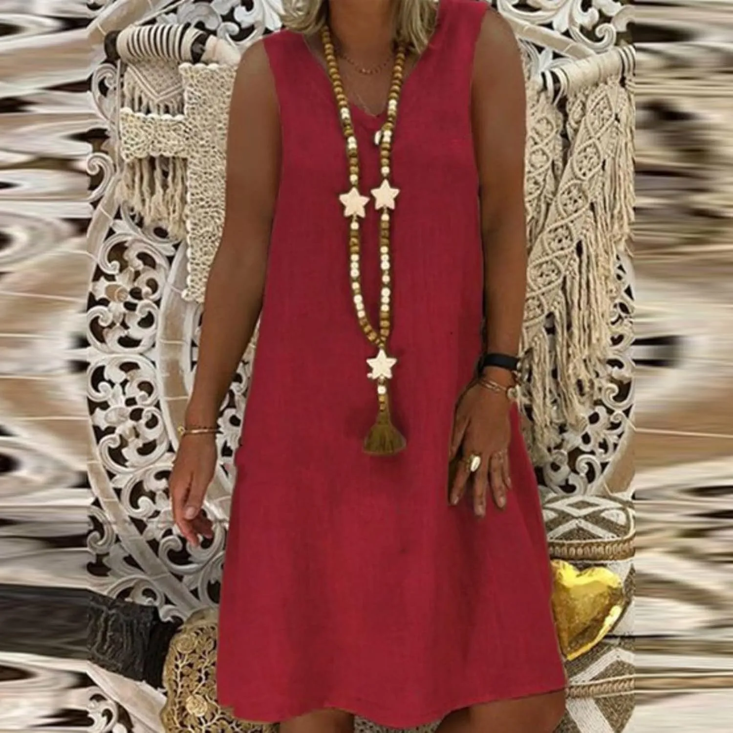 Cute Dresses for Women 2024 Cotton Sleeveless Maxi Tank Sundress Casual Loose Fit Midi Summer Dress with Plus Size