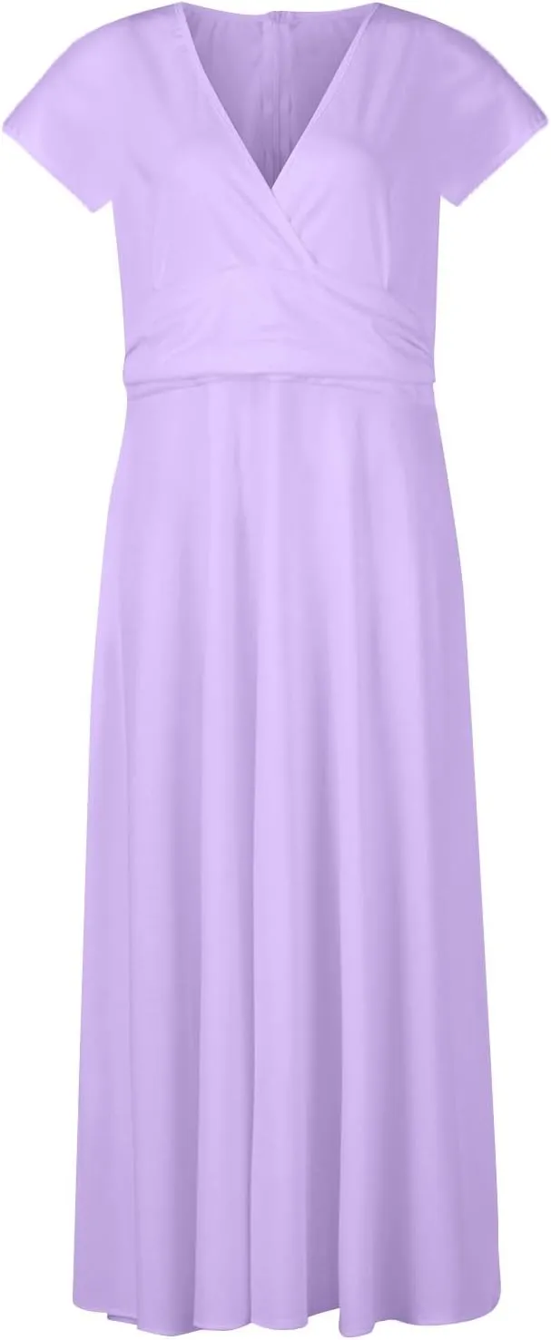 Dresses for Women 2024 Cap Sleeve Flowy Sundresses Elegant Wrap V Neck Long Dresses Floral Print Loose Maxi Dress