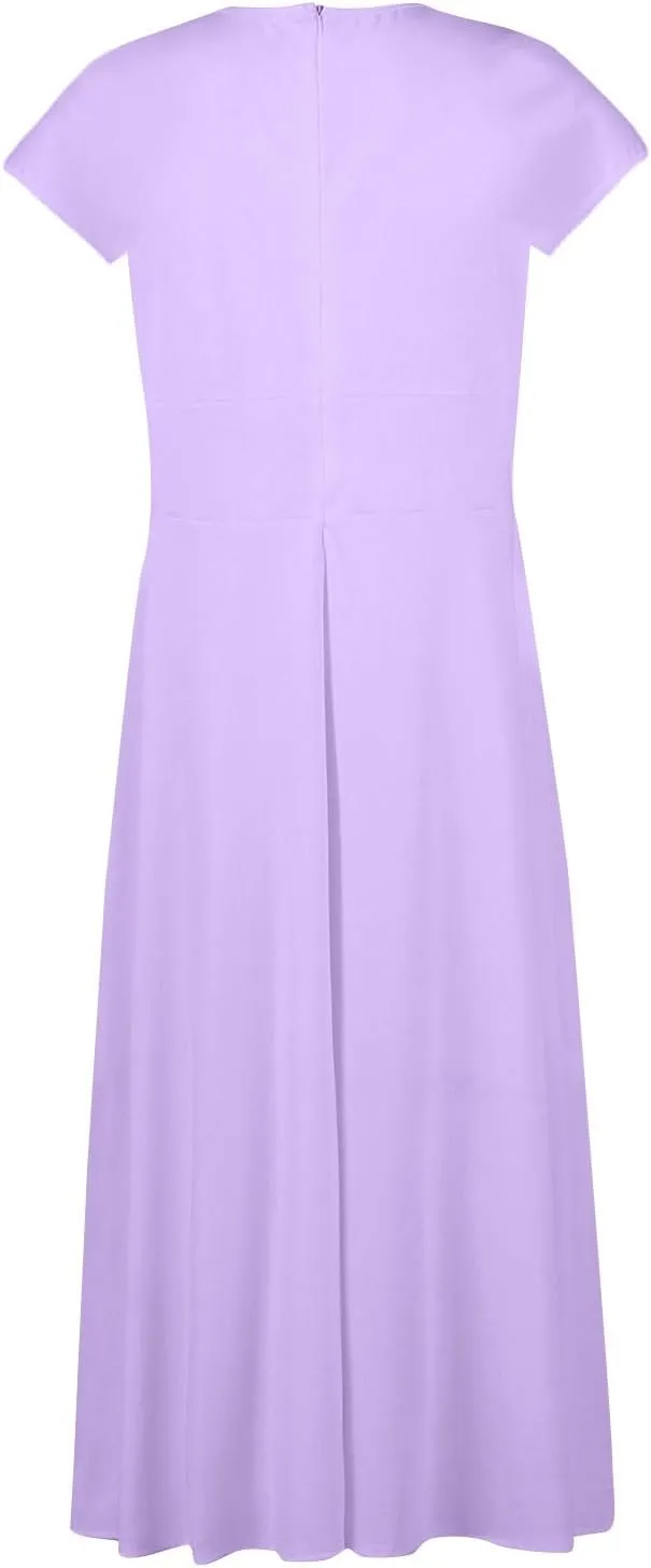 Dresses for Women 2024 Cap Sleeve Flowy Sundresses Elegant Wrap V Neck Long Dresses Floral Print Loose Maxi Dress