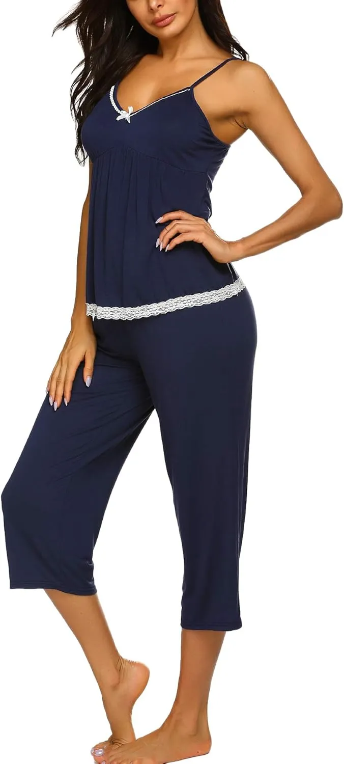 Ekouaer Womens Pajamas Set V-Neck Cami Top and Capris Pants Sleepwear Pjs Set S-XXL