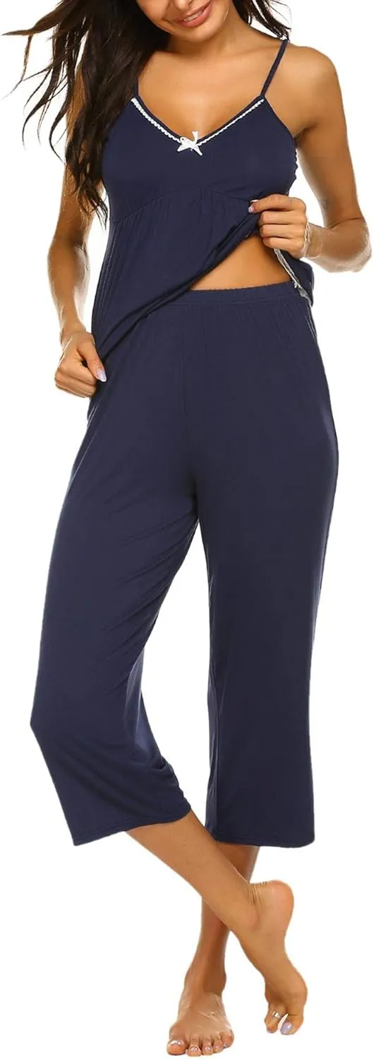 Ekouaer Womens Pajamas Set V-Neck Cami Top and Capris Pants Sleepwear Pjs Set S-XXL