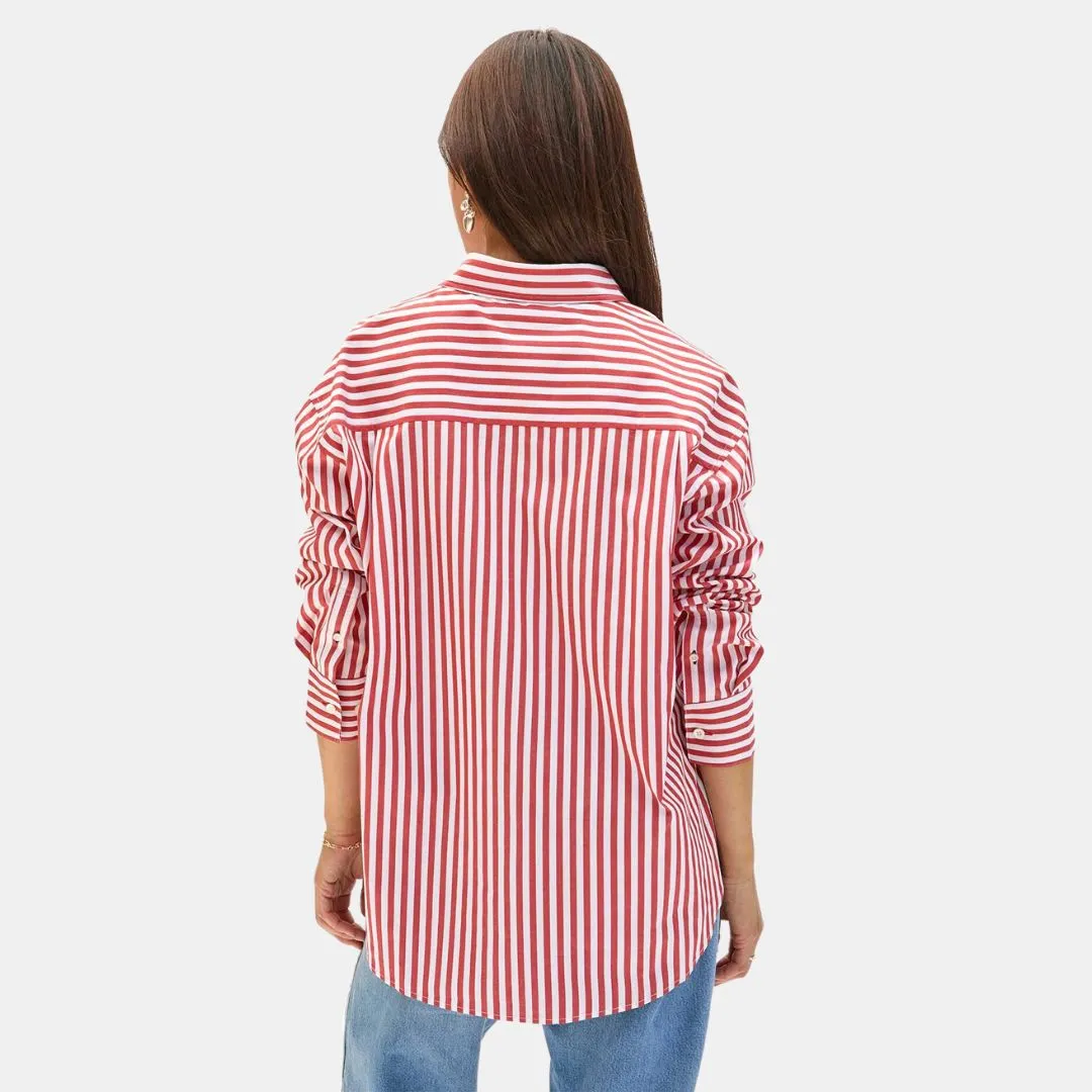 Emilette Oversized Shirt (Red   Cream)